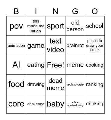 instagram reels bingo Card