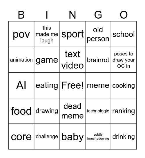 instagram reels bingo Card