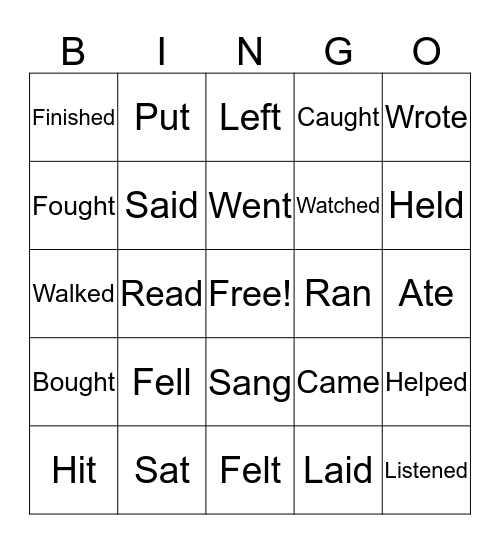 PAST TENSE VERBS Bingo Card