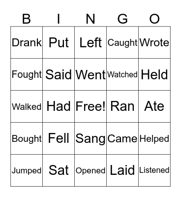 PAST TENSE VERBS Bingo Card