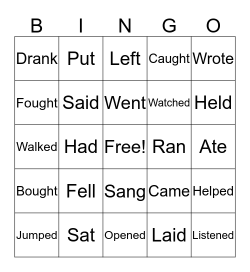PAST TENSE VERBS Bingo Card