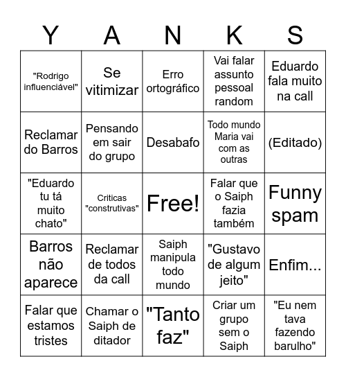 Yanks Bingo Card