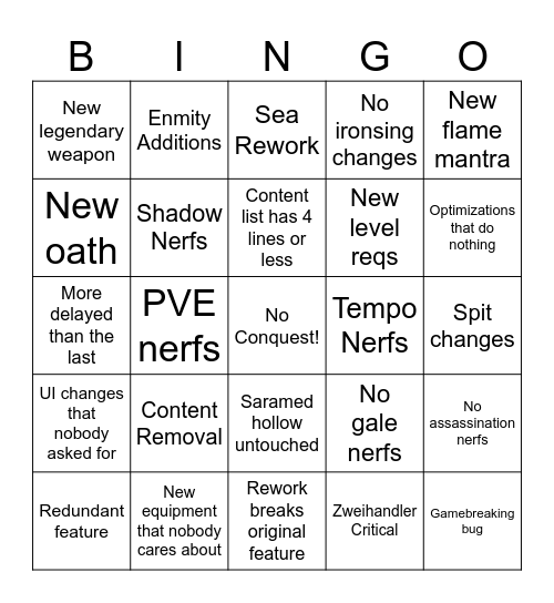 Deepwoken Saturday Biweekly Bingo Card