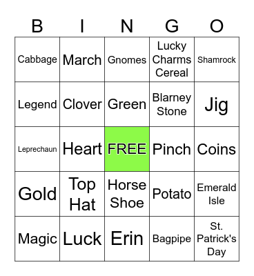 Happy St. Patrick's Day Bingo Card