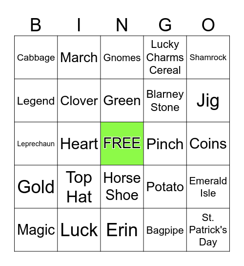 Happy St. Patrick's Day Bingo Card