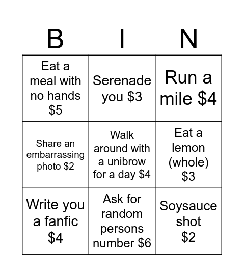 Msb fundraiser Bingo Card