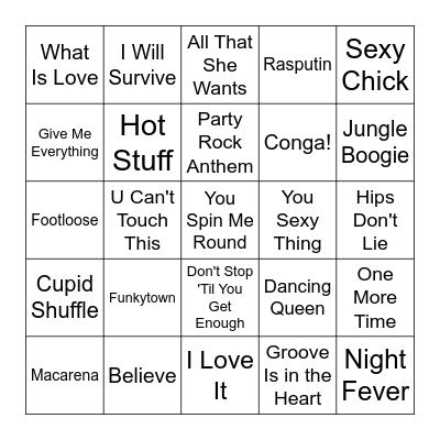 Dance Through The Decades Bingo Card