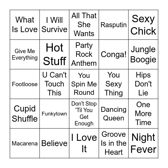 Dance Through The Decades Bingo Card