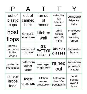 ST. PATTYS CHAOS Bingo Card