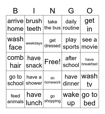 Daily Routine Bingo Card