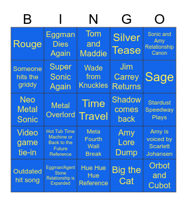 Sonic Movie 4 Bingo (Assuming it adapts CD) Bingo Card