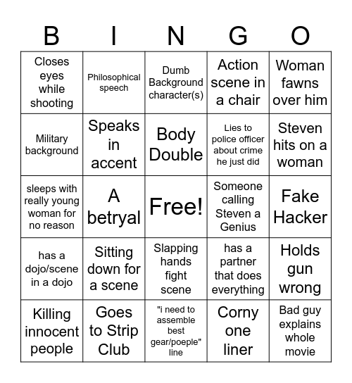Steven Segal Bingo Card