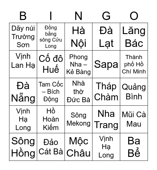 Địa danh VIỆT NAM (1) Bingo Card