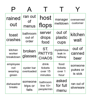 ST. PATTYS CHAOS Bingo Card