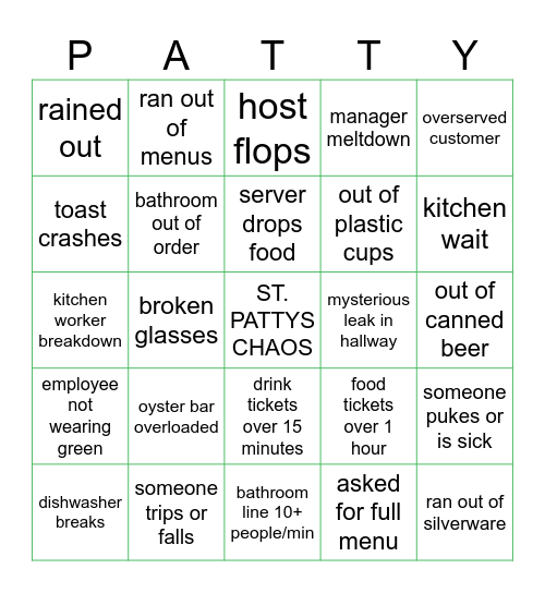 ST. PATTYS CHAOS Bingo Card