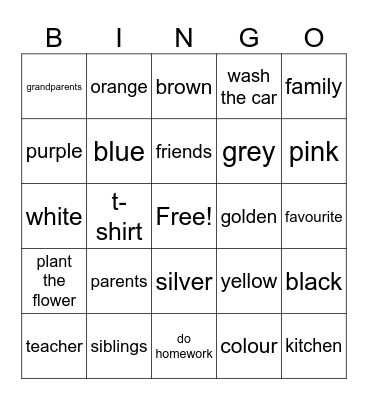 English Bingo Card