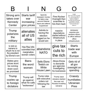 TRUMP 2025 Bingo Card