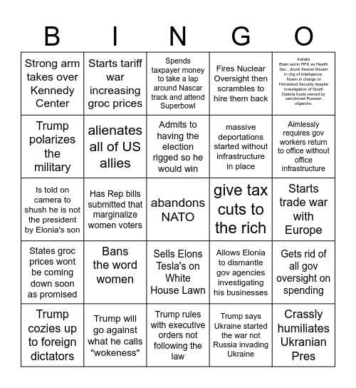 TRUMP 2025 Bingo Card