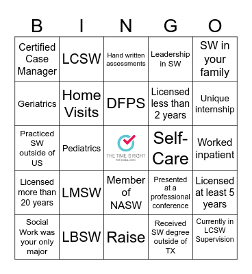 Social Work Month Bingo Card