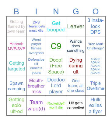 Marvel Rivals Bingo Card