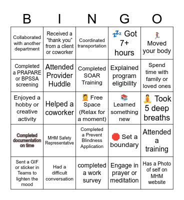 Social Work Month Bingo Card