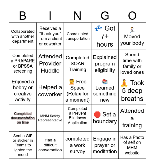 Social Work Month Bingo Card