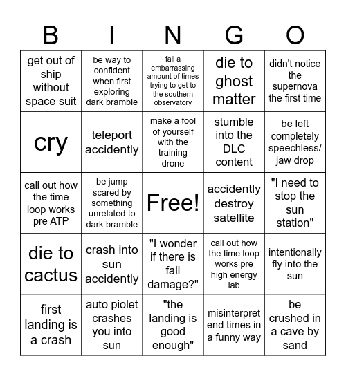 outer wilds bingo Card