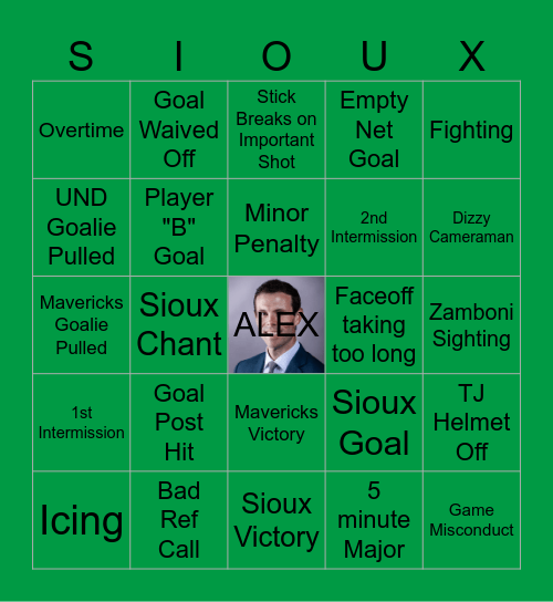 Sioux VS Mavericks Bingo Card