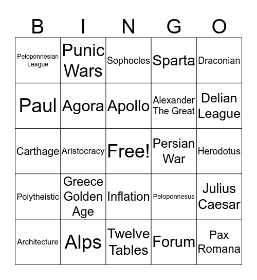 Greece and Rome Bingo Card