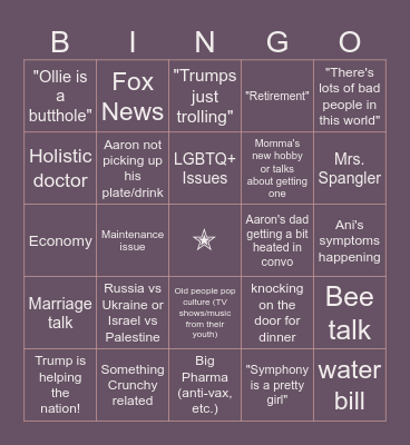 𝒟𝒾𝓃𝓃𝑒𝓇 𝒩𝒾𝑔𝒽𝓉𝓈 Bingo Card