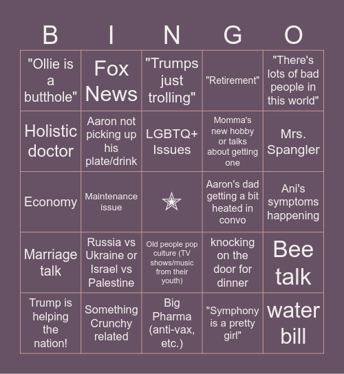 𝒟𝒾𝓃𝓃𝑒𝓇 𝒩𝒾𝑔𝒽𝓉𝓈 Bingo Card