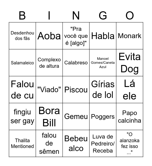 Pisca Bingo Card