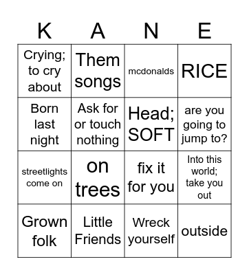 Mama Sayings Bingo Card