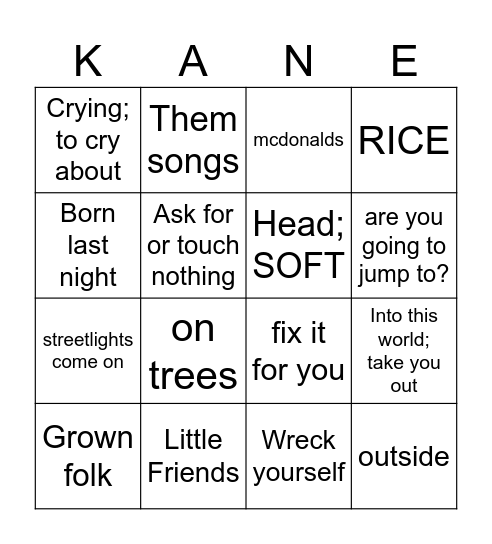 Mama Sayings Bingo Card