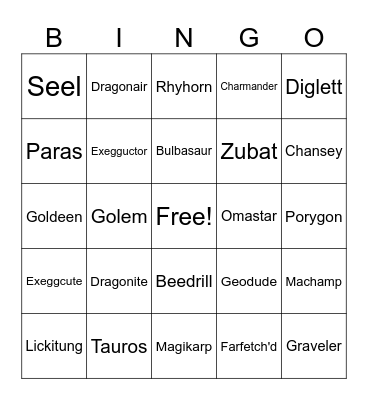 Pokemon Battle Bingo Card