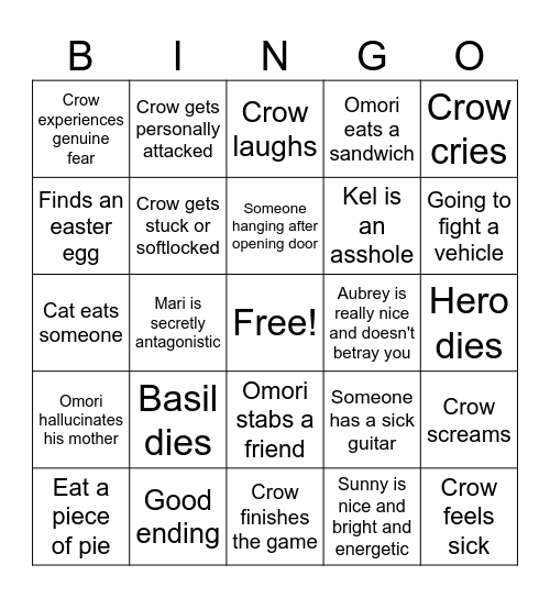 Crow Omori Bingo Card