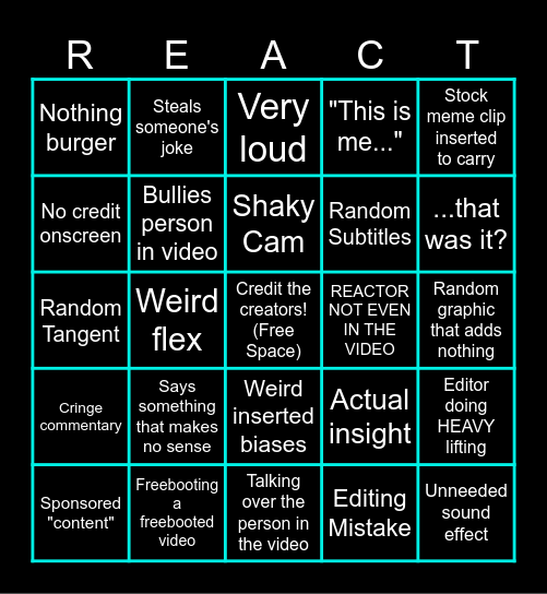 Bad Reactor Bingo Card