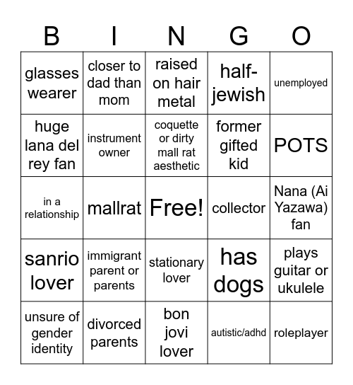 kazia bingo Card