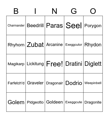 Pokemon Battle Bingo Card