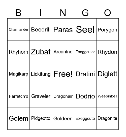 Pokemon Battle Bingo Card