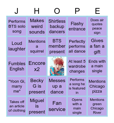 J-Hope Chicago Concert Bingo! Bingo Card
