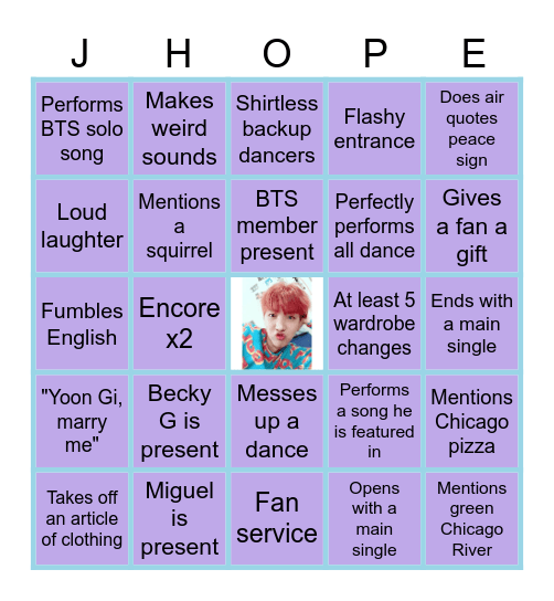 J-Hope Chicago Concert Bingo! Bingo Card