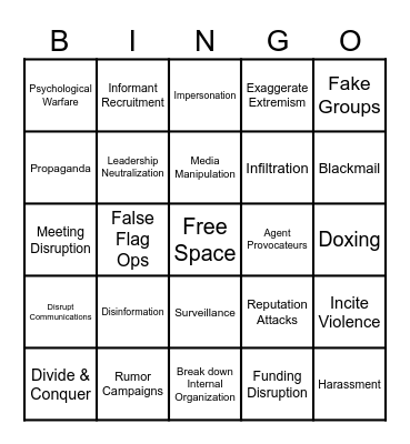 COINTELPRO Bingo Card