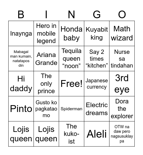 Untitled Bingo Card