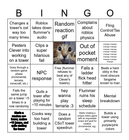 Flummifying Bingo Card