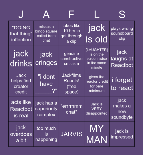 Jackfilms Bingo Card