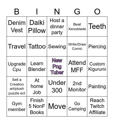 New Game/nice Dinner Bingo Card