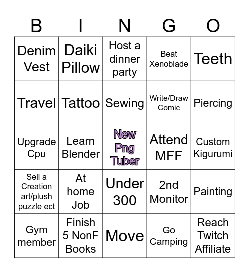 New Game/nice Dinner Bingo Card