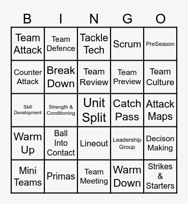 Rugby Planning Bingo Card