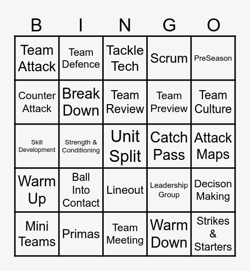 Rugby Planning Bingo Card